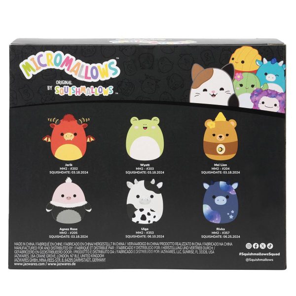 Micromallows Select Series 6-Pack - Ulga Cow. Mei Lien Honey Bear. Agnes Rose Ostrich. Jarik Dragon. Wyatt Frog. Rivka Cow